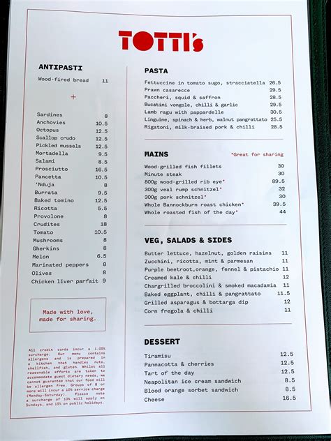 totti's set menu.